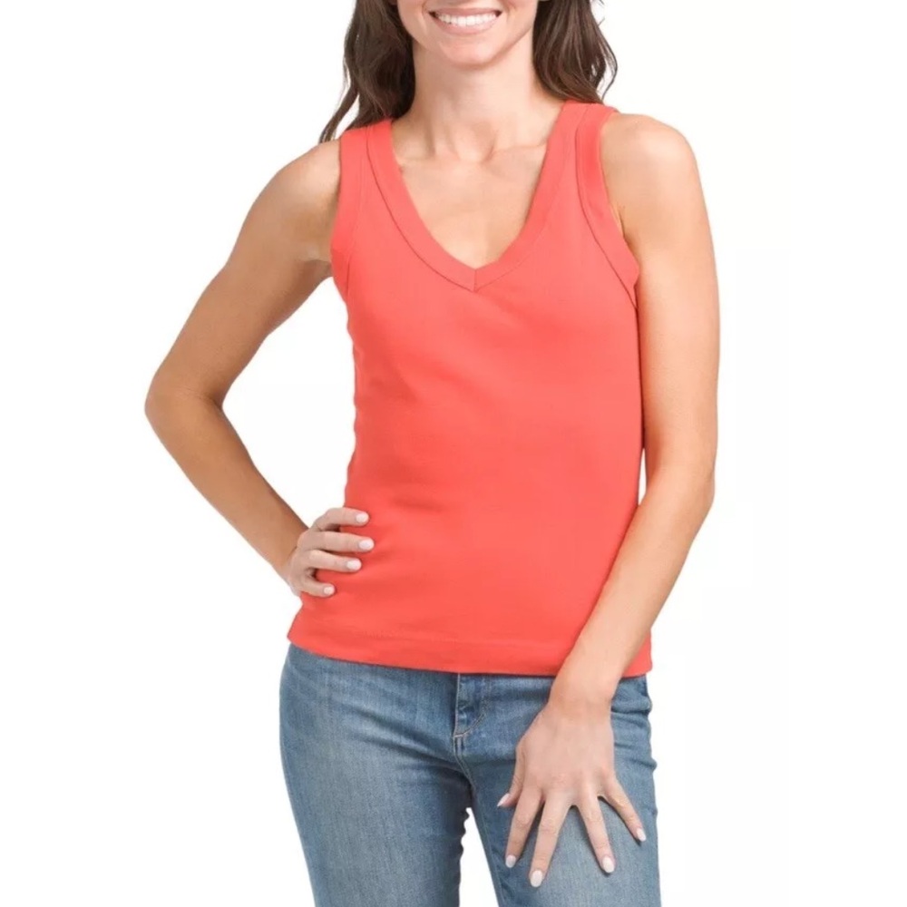 Michael Stars coral v neck ribbed tank ONE SIZE